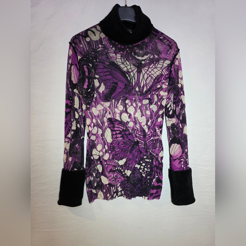Jean Paul Gaultier Maille Purple Butterfly Print Long Sleeve Top Size IT L /US M - Picture 9 of 11